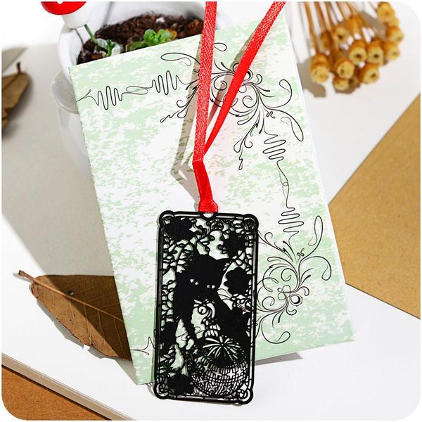 

bookmark 6pcs chinese classical paper-cutting art bookmarks set elegant red rope black cat metal gift office school supply h6927