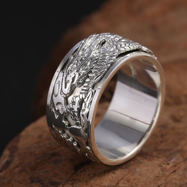 

s925 pure thai sier jewelry, longteng sihai ring, men's model, Silver
