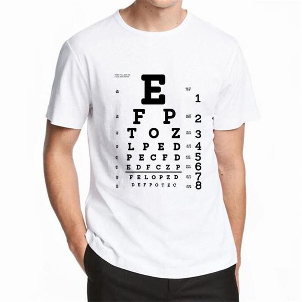 

men's t-shirts summer brand short sleeve white casual t shirt men interesting logarithmic vision chart printing tshirt, White;black
