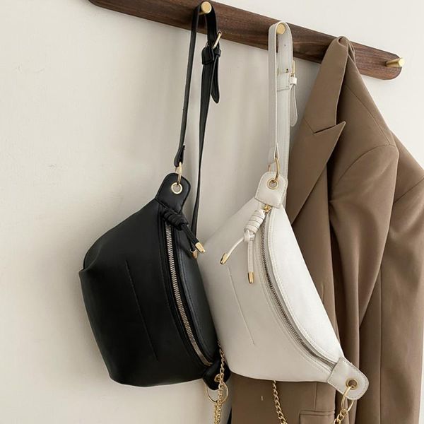 

evening bags casual women solid color fanny waist packs fashion pu leather zipper chest bag portable travel shoulder crossbody chain purse