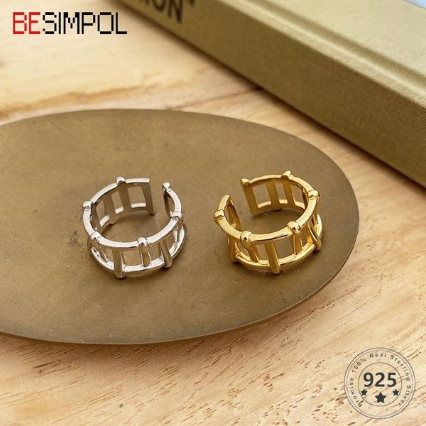 

cluster rings besimpol 925 sterling silver ring french style minimalist designer hollow adjustable for women simple luxury jewelry gift, Golden;silver