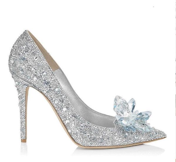 

shoe cinderella crystal party toe pointed high women's heels great strass slip-in wedding bombs, Black