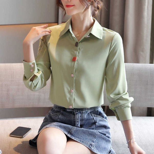 

korean chiffon women shirts blouses long sleeve office lady solid basic shirt plus size blusas mujer de moda 210531, White