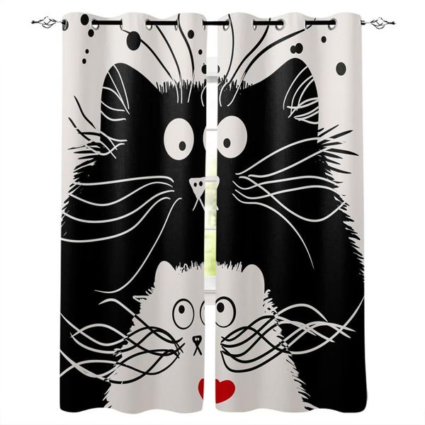 

black and white cat curtains for living room bedroom window treatment blinds finished drapes kitchen curtain &