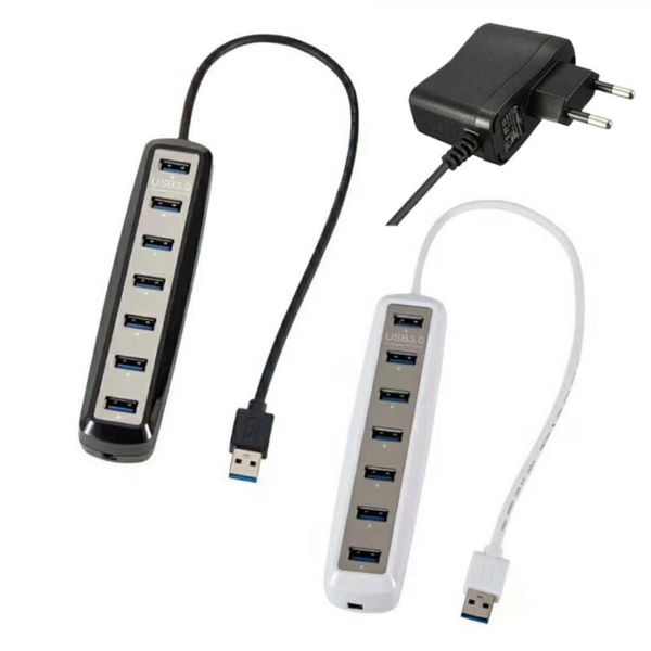 

hubs 7 port usb 3.0 hub high speed abs with 5v2a power adapter for windows/vista /7/8/10/linux/mac -black