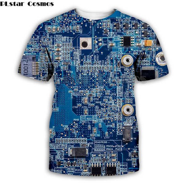 PLSTAR COSMOS CHIP Eletrônico Hip Hop Tshirt Homens / Mulheres Impressão da Máquina 3D camisetas Verão T-shirt de manga curta Tee Harajuku Punk Estilo 210629