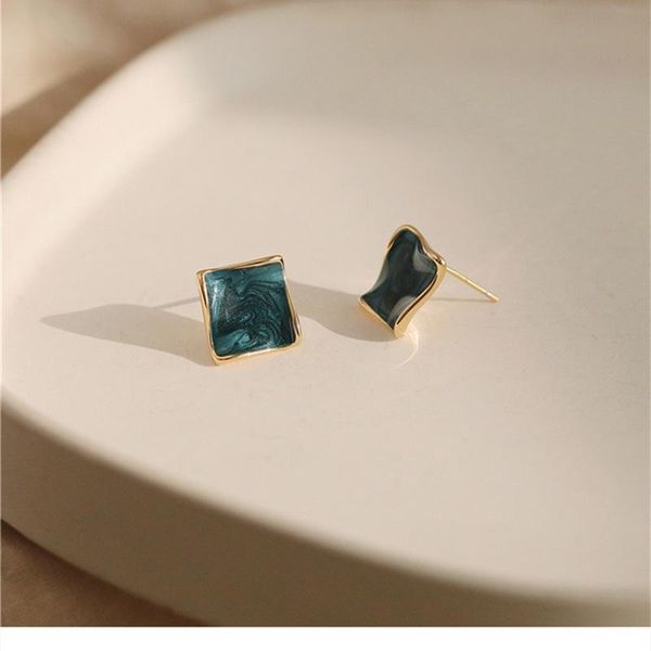 

stud korean fashion elegant graceful irregular enamel metal earrings for women exquisite vintage small earring statement jewelry, Golden;silver