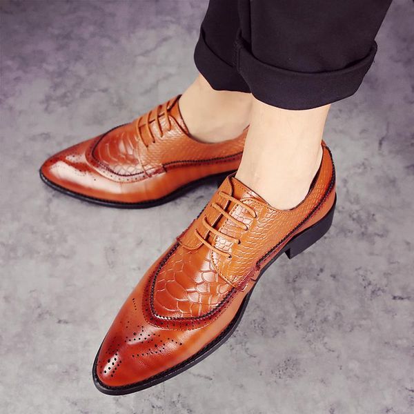 

dress shoes men leather oxford for lace up wingtip brogue comfortable mens formal wedding party, Black