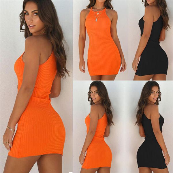 

tank slim mini short knitted bodycon sundress 5 color female vestidos orange womens ladies dresses summer sleeveless, Black;gray