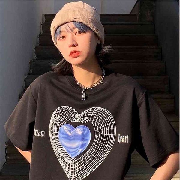 

y2k street style hip hop women t shirt oversize heart print o neck short sleeve cotton summer female ops clothing 210708, White