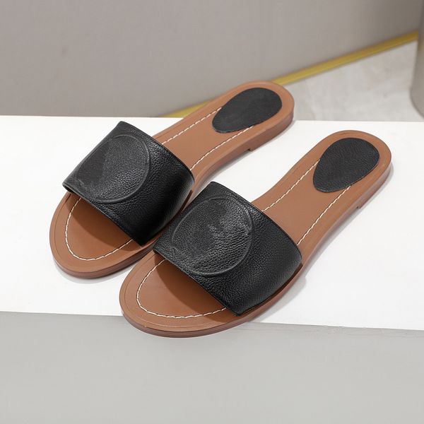 

2021 leather outsole slippers sandals escale lock it flat summer women beach ladies flip flops, Black