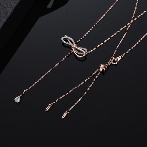 

evil eye bow tie tassel necklace women fashion simple versatile collarbone chain valentine's day gift pendant necklaces, Silver