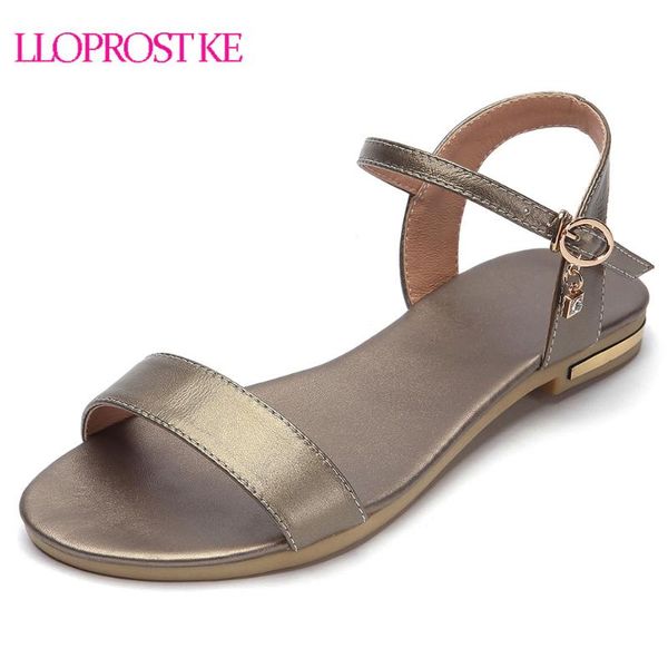 

lloprost ke genuine leather sandals women shoes fashion flat cow summer rhinestone ladies size 31-46, Black