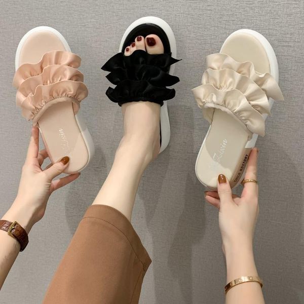 

shoes woman 2021 house slippers platform shale female beach luxury slides pantofle low sabot designer soft summer casual rom, Black