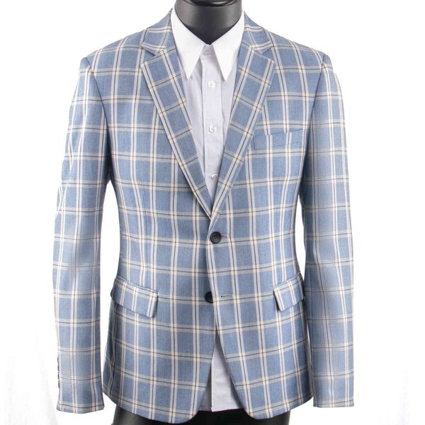 

men's suits & blazers light blue grey plaid men suit custom made slim fit two-piece casual for patterned costume sur mesure, White;black