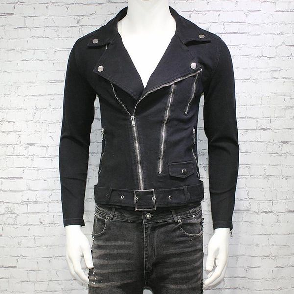 

men's jackets fashion slim denim jacket zipper biker coat black, Black;brown