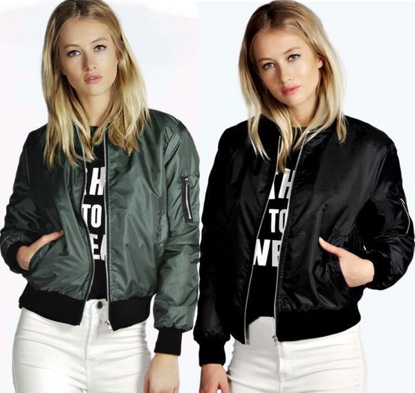 

autumn fashion basic bomber jacket women thin jackets long sleeve coat lady casual stand collar slim fit outerwear, Black;brown