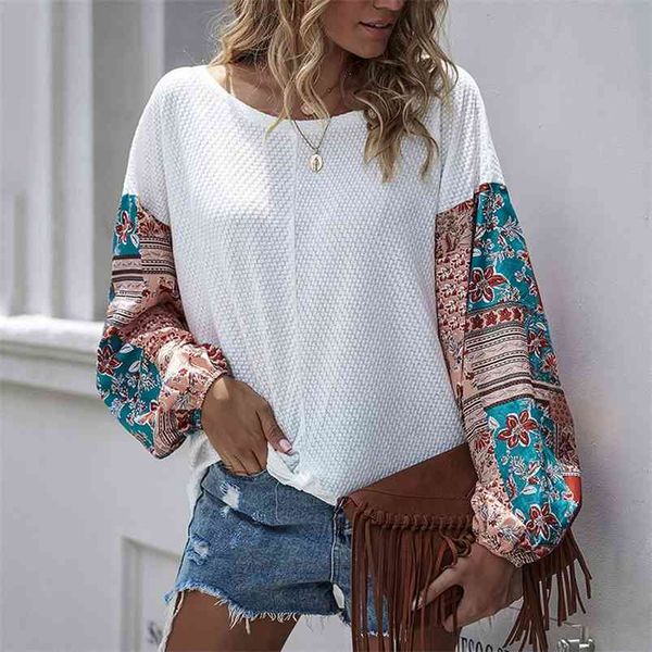 

casual patchwork blouse shirt women elegant chic ladies female loose oversized pullover autumn winter 210427, White