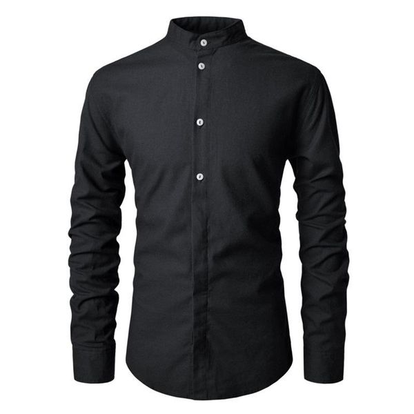 

men's casual shirts 2021 summer stand collar court style slim long sleeve shirt european solid color, White;black