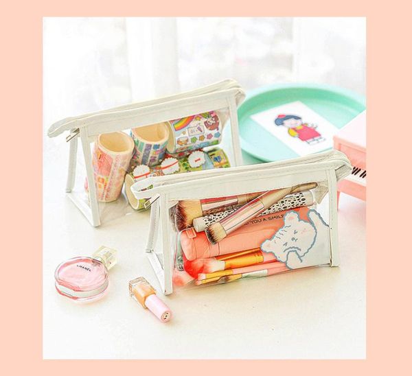 

eyelash curler cosmetic bag cute pvc zipper transparent travel portable toilet pen case waterproof storage txtb1