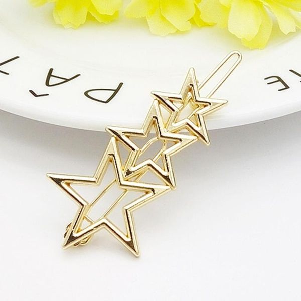

hair clips 8pcs alloy hairpins moon triangle round pentagram clamps clip metal barrettes for girls (silver and golden e