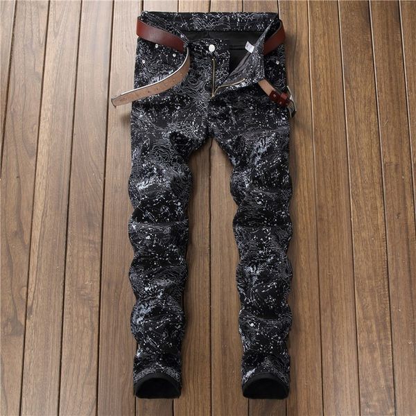 

men's pants european and american style digital printing slim fashion elastic feet casual trousers 5614 go79, Black