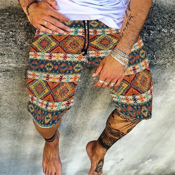 

men's shorts men straight-leg breathable cotton blend beach casual retro print, White;black
