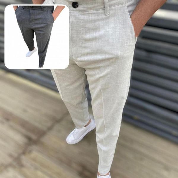 

men's pants streetwear simple button men long casual trousers for dating, Black