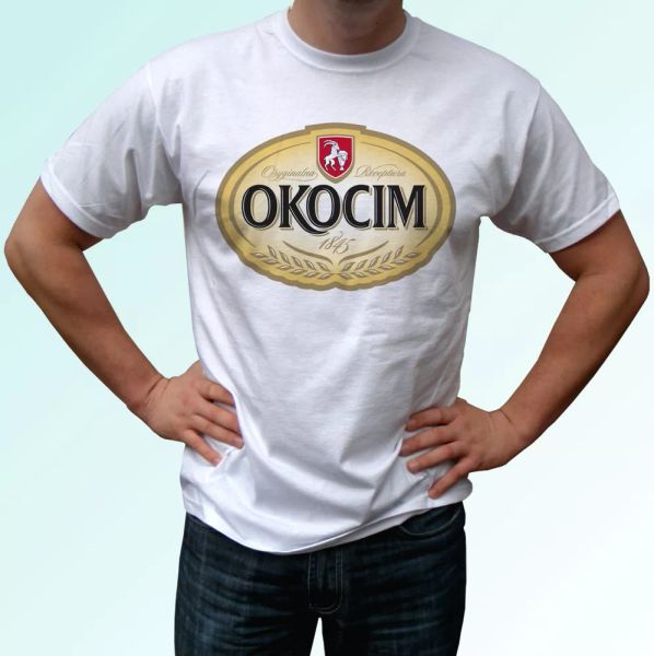 

Okocim biala koszulka Polska Polski browar piwo alkohol t shirt koszulki meskie, White;black