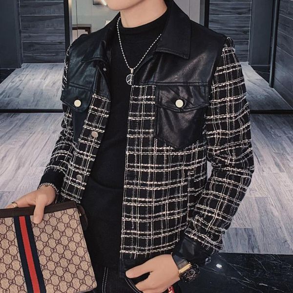 

men's jackets 2021 autumn winter steetwear windbreaker big pocket outwear ropa de hombre men wool trench coat striped lattice casual ja, Black;brown