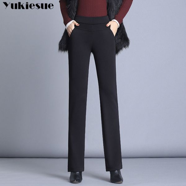 

woman winter office ladies pants fashion middle aged straight leg high waist plus size full length black good fabric trousers 210519, Black;white