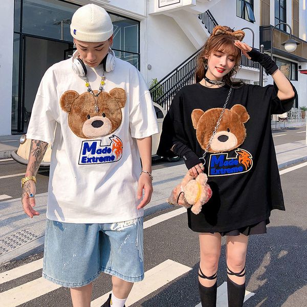

hong kong short-sleeve wind ins trend of men hip hop bear t-shirt will tend students joker loose couple half, White;black