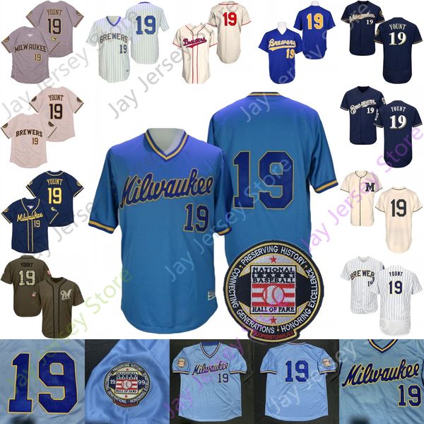 Robin Yount 1982 White Pinstripe Blue Cooperstown Mesh Baseball Jersey