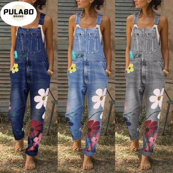 

women's jumpsuits & rompers s-5xl overalls for women fashion floral print pockets washable denim overall jumpsuit suspender trousers pa, Black;white