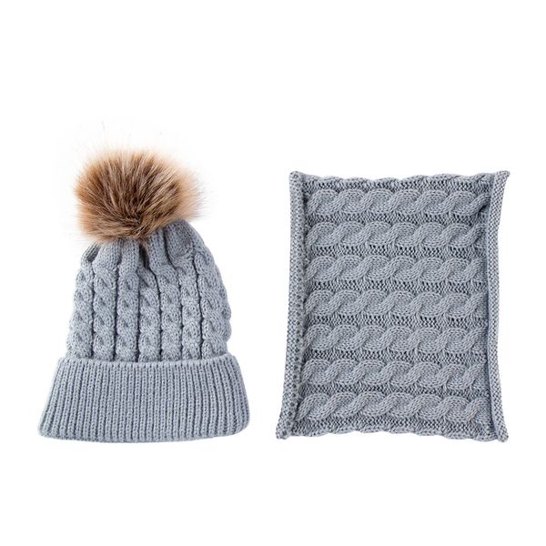 

warm children's hat winter scarf set acrylic hair ball baby 211601, Blue;gray