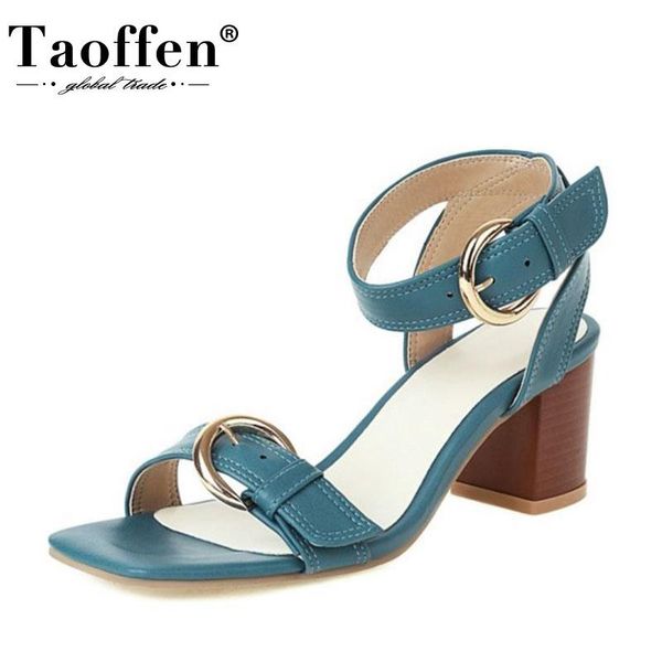 

women shoes thick high heel square toe office sandals for classic metal buckle fashion footwear size 33-43, Black