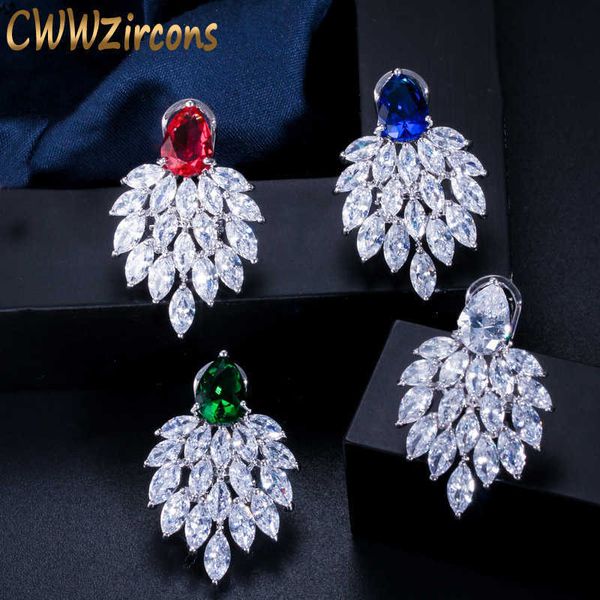 

fashion designer brand jewelry white cubic zirconia paved long big green cz earrings for women cz292 210714, Silver