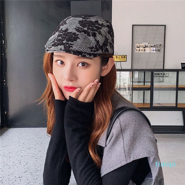 

berets [ewq] embroidered flower beret women autumn and winter korean fashion chic painter cap all-match hat zt537, Blue;gray