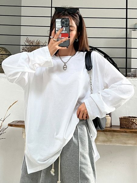 

dazy split hem drop shoulder tee v38r#, White