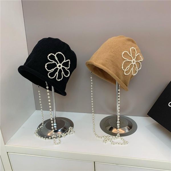 

beanie/skull caps 202107-may-2506561 winter autumn keep warm pearl flower long chain knitting cap leisure lady skullies beanies women cool h, Blue;gray