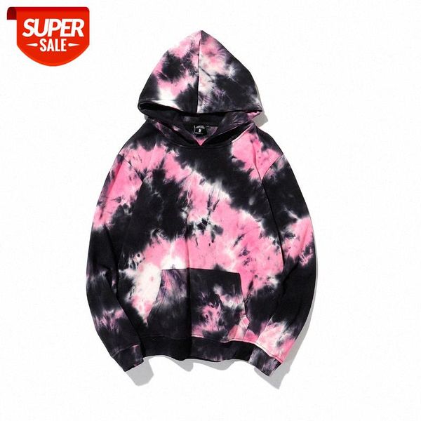 

national tide tie-dye gradient color hooded sweater men's european and american fashion brand lazy hip-hop loose long sleeves #rm9z, Black