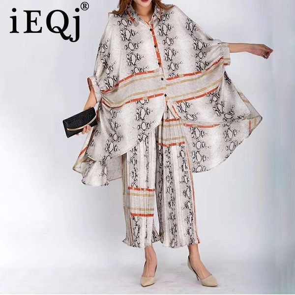 

[ewq] spring summer lapel womens tracksuits three quarter print patchwork two piece set women sinlge breasted shirt large size zipper, Gray