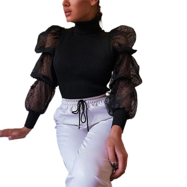 

women's blouses & shirts fashion womens ladies party jumper mesh lace blouse polka dot shirt pullover baggy tunic club turtleneck eleg, White