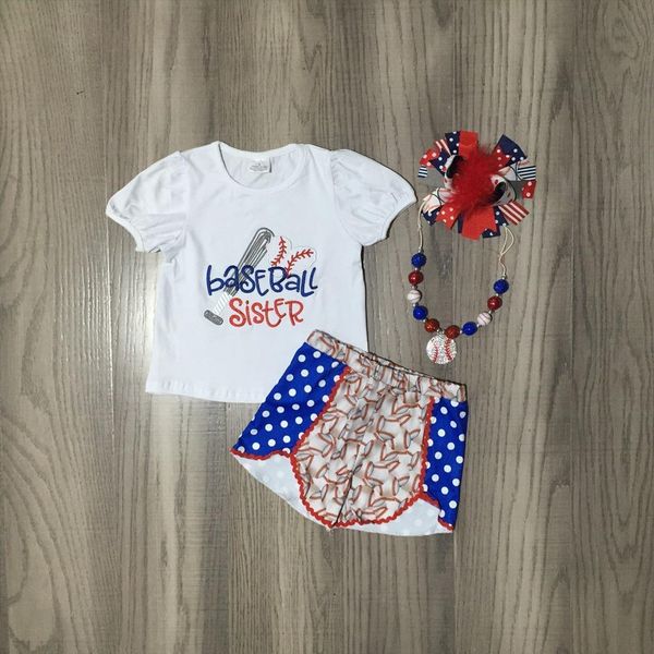 

summer baby girls baseball sister white shirt red shorts game outfit