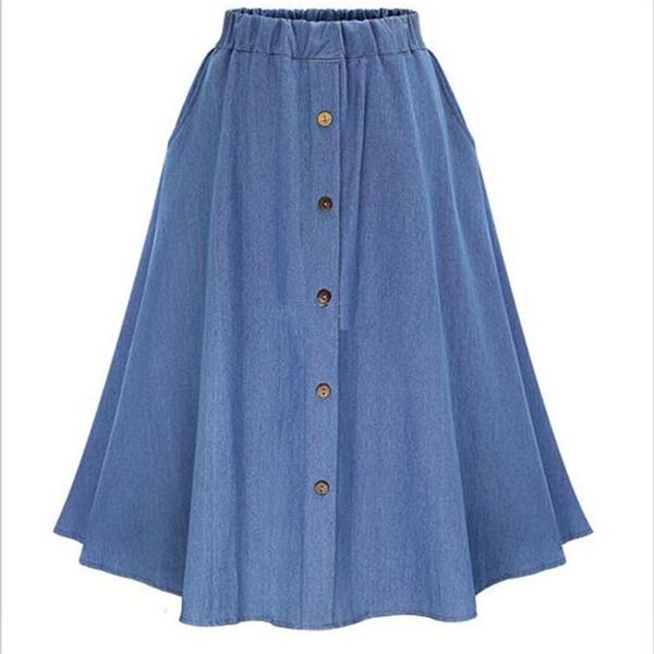 

plus size pants summer women casual loose a-line denim skirts wood button high elastic waist long vestido plue bottoms l-5xl 6xl 7xl, Black