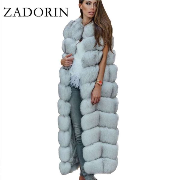 Zadorin Luxo 10 Passo X- Longa Faux Fur Colete Furry Macio Macio Casaco Plus Size Grosso Quente Vintage Overcoat Streetwear 210925