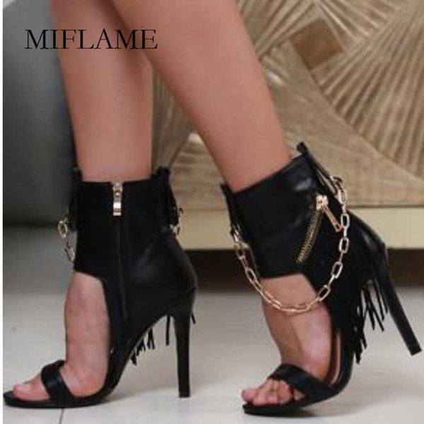 

dress shoes 2021 women's high heel fringe sandals fashion golde chain zipper ankle boots summer wrap the party stiletto sandal, Black