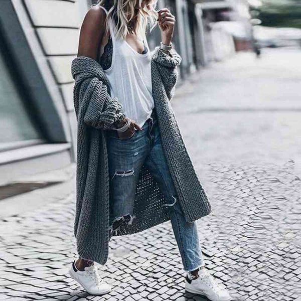 

autumn winter loose chunky cardigan mujer womens long sleeve oversized knitwear women coat sweater streetwear 210603, White