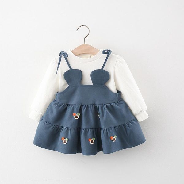 

girl's dresses sweet autumn girls kids princess dress children baby infants overall vestidos+long sleeve t-shirt s12731, Red;yellow