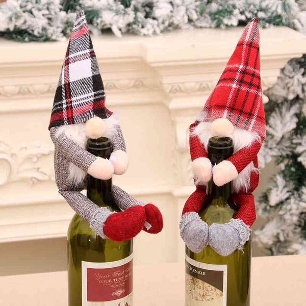 

christmas decoration red wine bottle holding decoration santa claus doll set